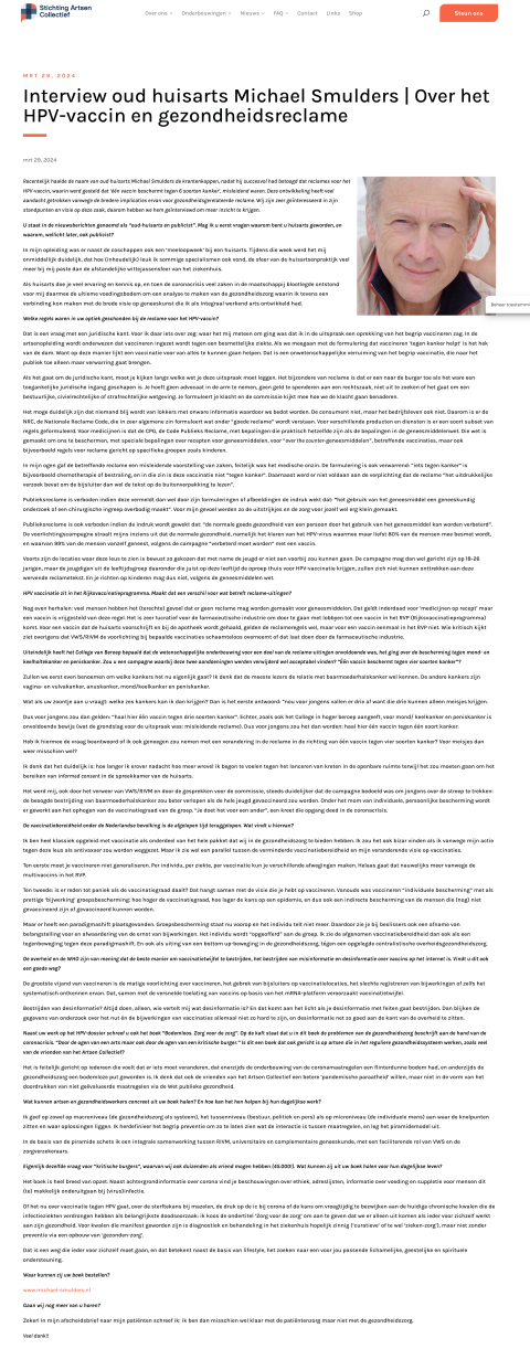 Screenshot 2024 06 12 at 01 24 25 Interview oud huisarts Michael Smulders Over het HPV vaccin en gezondheidsreclame   Stichting Artsen Collectief